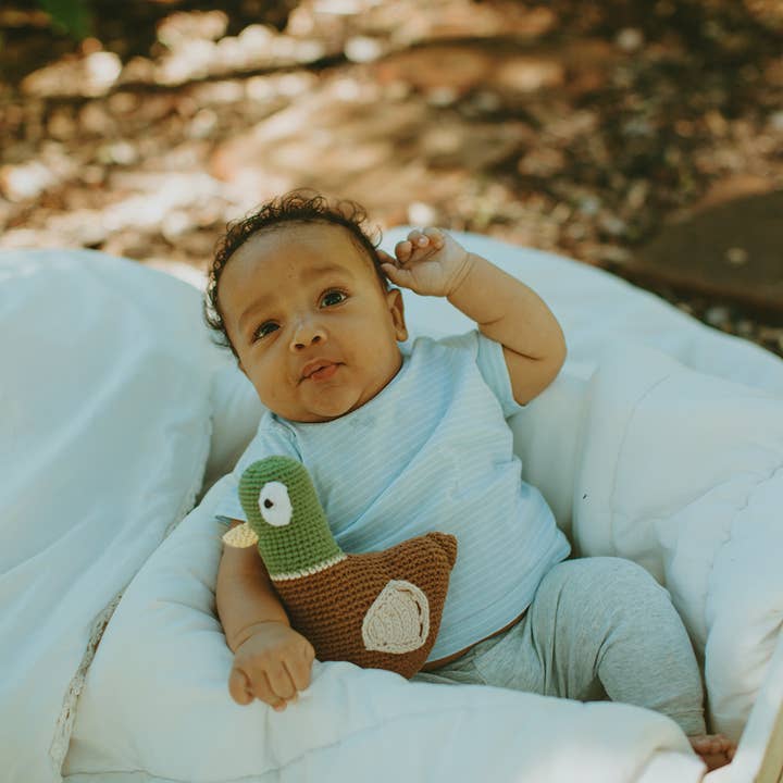 Pebblechild – wholesale Handheld rattle – Baby – Crochet Baby Toy Mallard duck rattle5