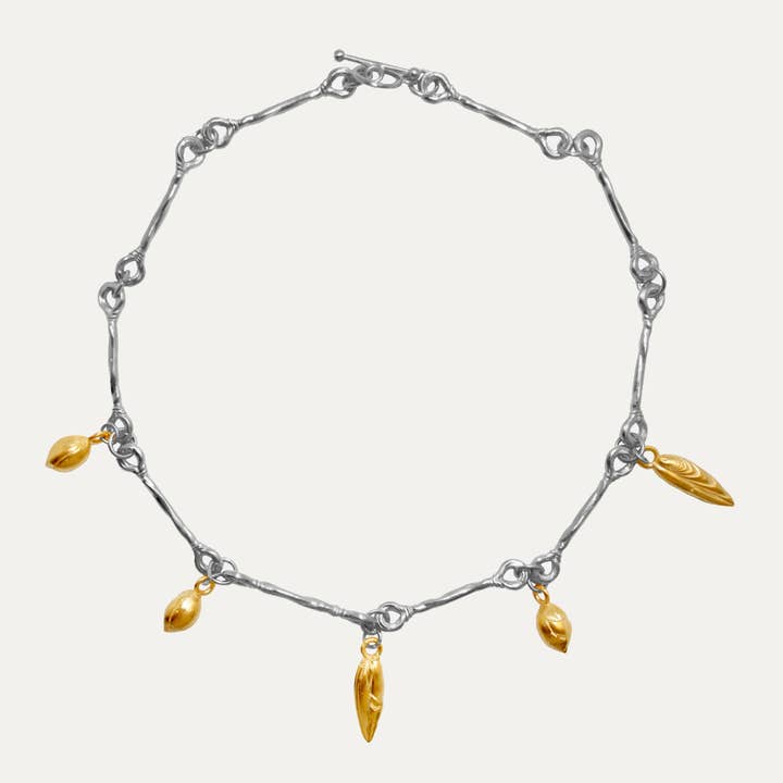 Date & Olive Seed Choker in Two Tones (Silver + Gold) for wholesale by Natolia NYC