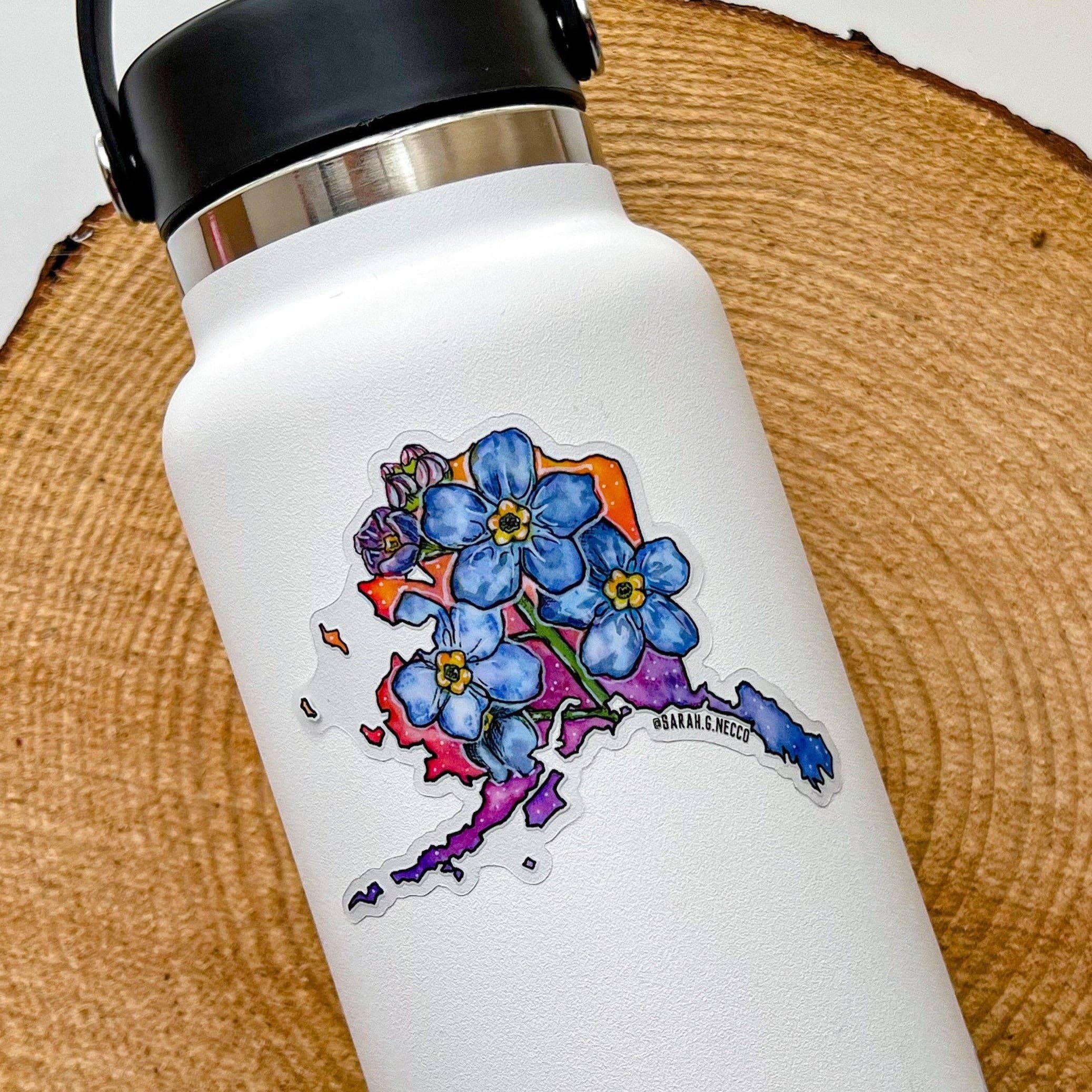 BarnHouse Studios - Wholesale Sticker - Alaska State Flower, Forget Me Nots, Clear 3" Vinyl Die-Cut Sticker