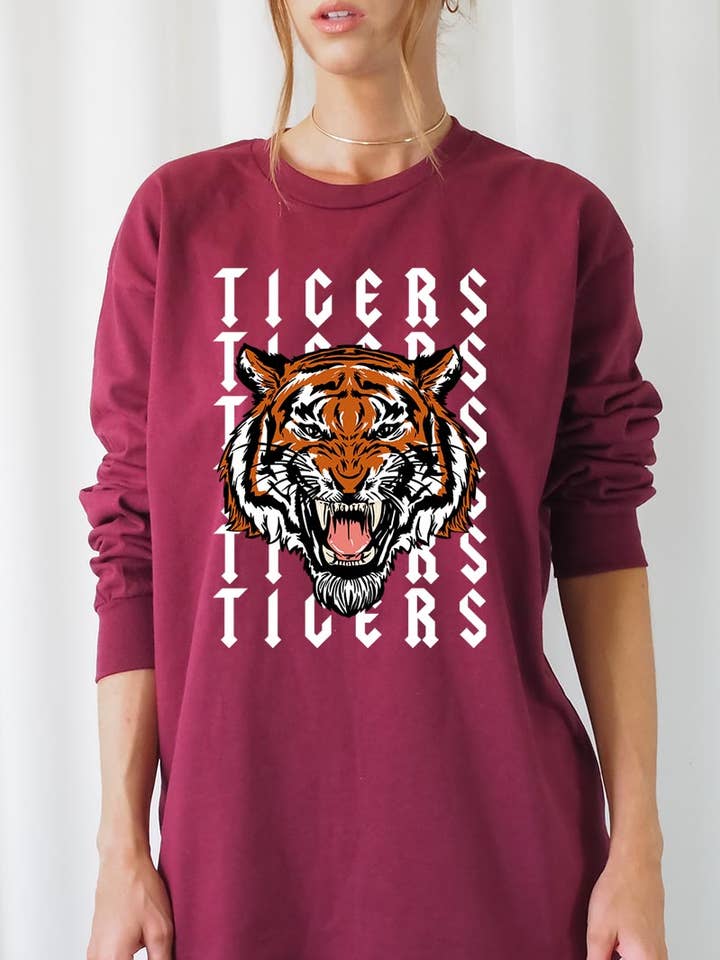TIGER ANSIKTE UNISEX RIB MUDDAR LÅNGÄRMAD för wholesale av COLORBEAR