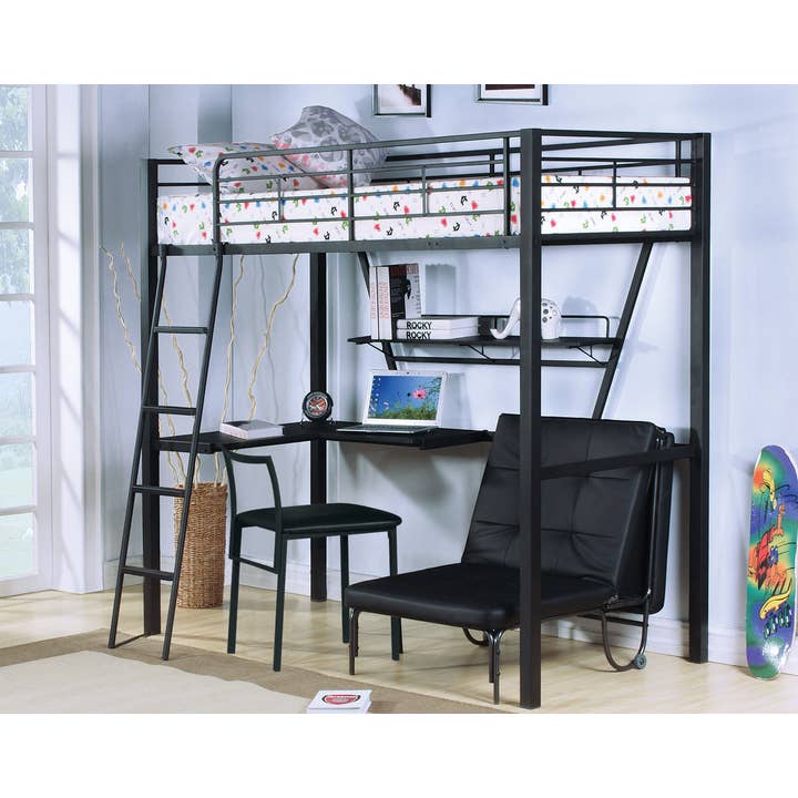 Greenwestons – Großhandel Bett – Metall-Hochbett in Silber/Schwarz mit Schreibtisch, 200x107x183 cm