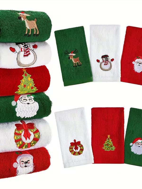 Christmas Assorted 3pc Embroidered Towel | Ultra Soft Light Beige - Absorbent Bathroom & Kitchen, Holiday Gift Red & Green, Bath Towel, Hand Towel, Festive Decor for wholesale by UniqueMartandHome