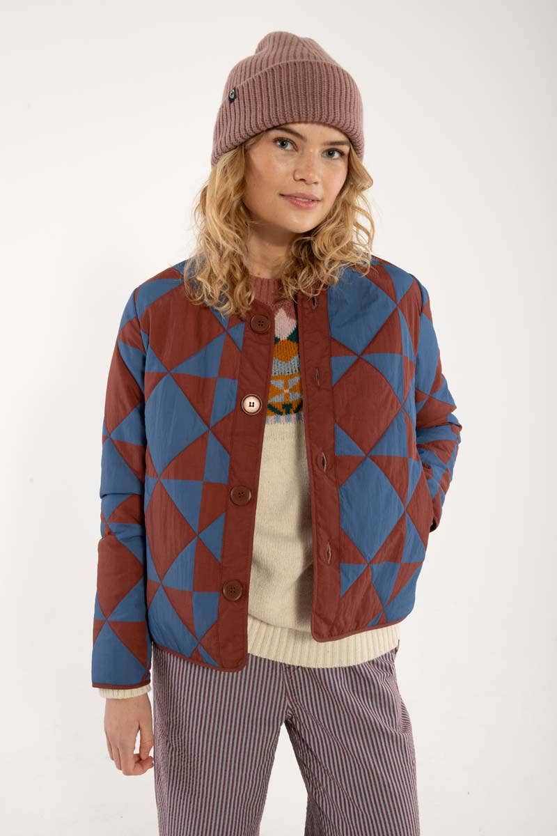 Danefae København - Wholesale Jacket - Women's - Daneland AOP Thermo Jacket Dk Brick/Warm Blue DIAMETRIC2