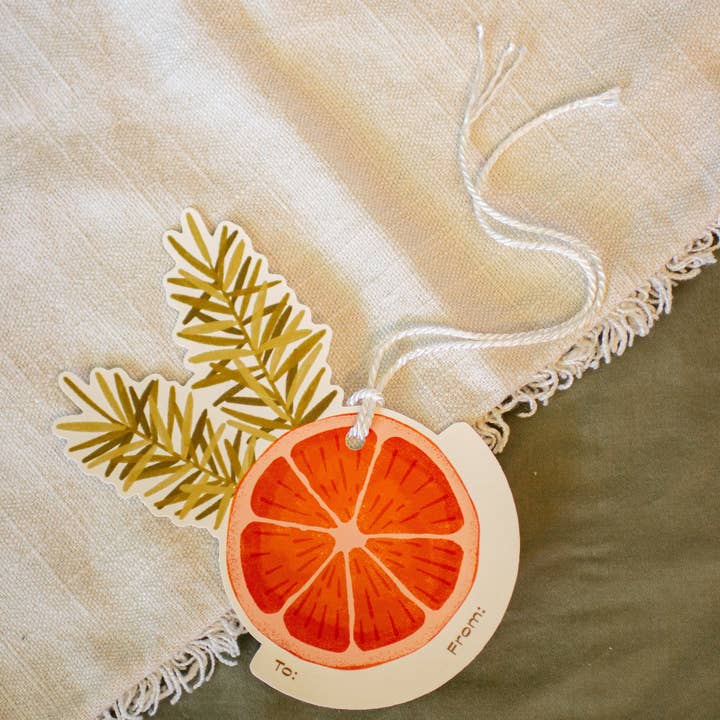Orange Slice and Pine Needle Holiday Gift Tag Set for wholesale by Beka Gene Studio