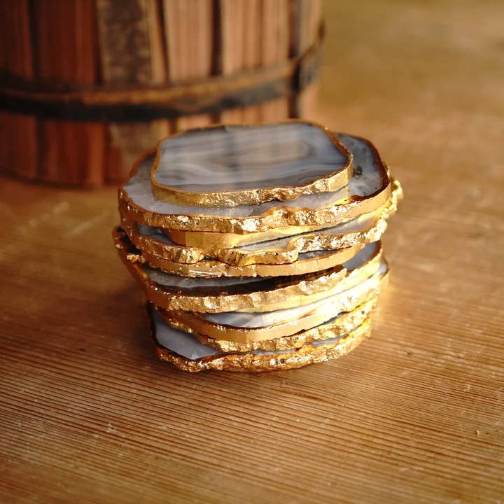 Gold Dipped Agate Coasters Dark or Light Coloring for wholesale by Backwoods Provisions