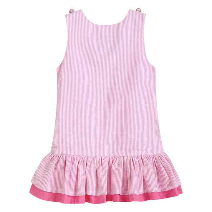Lil Cactus - Wholesale Dress - Kids - Pink Seersucker Flamingo Ruffle Dress1