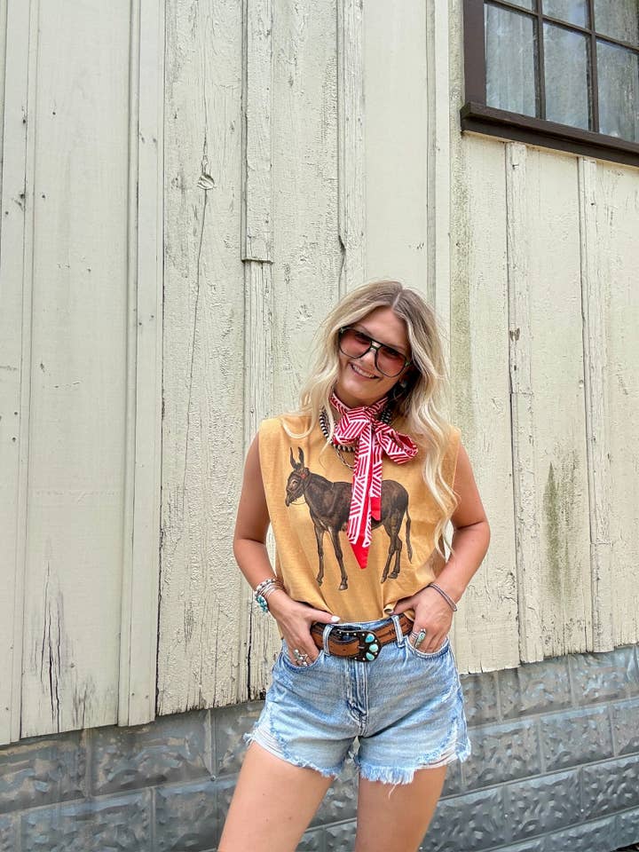 Hank & Scoot - Venta al por mayor Camiseta sin mangas - Mujer - Camiseta sin mangas cuadrada vintage de burro2