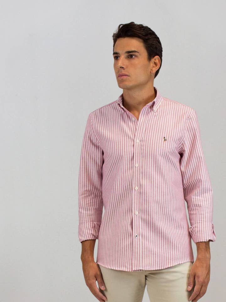 Camisa oxford de rayas anchas granate para venta al por mayor de Patadegayo