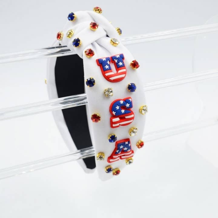 JOSSLYN by wall to wall - Wholesale Fashion Headband - Women's - 4TH OF JULY USA RHINESTONE STUD HEADBAND | 40HB164