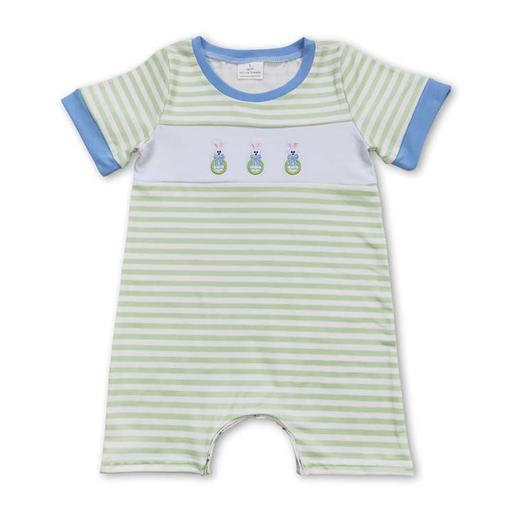 Yawoo Garments - Wholesale Jumpsuit - Baby - Green stripe eggs bunny baby boys easter romper