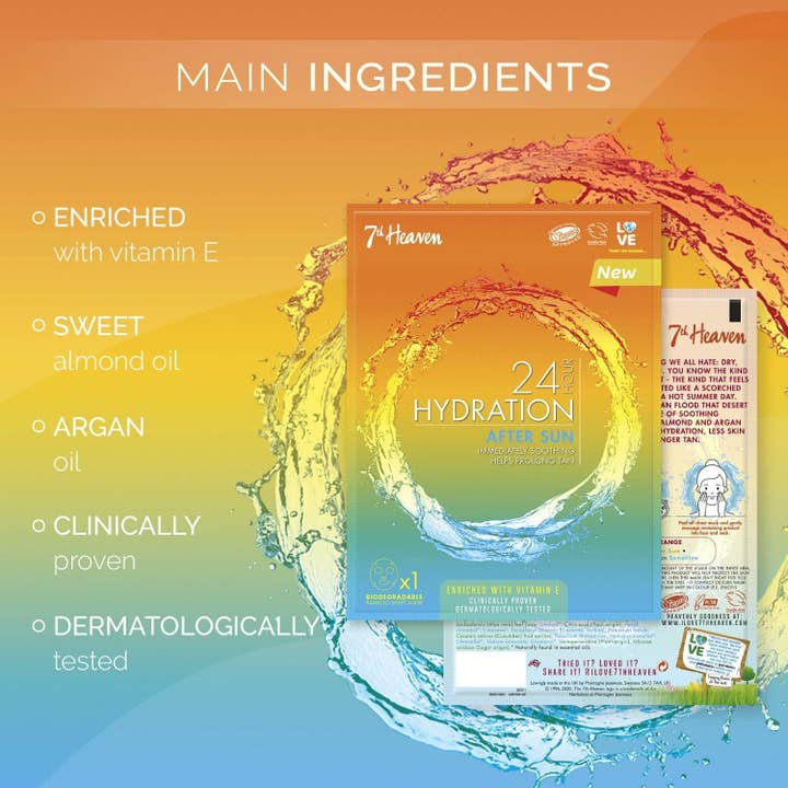 Beauty Goddess - Wholesale Skincare face mask - 7th Heaven 24 Hour Hydration After Sun Bamboo Sheet Facial Mask, Enriched with Vitamin E and Cooling Cucumber, Immediately Soothing, Clinically Proven and Dermatologically Tested2