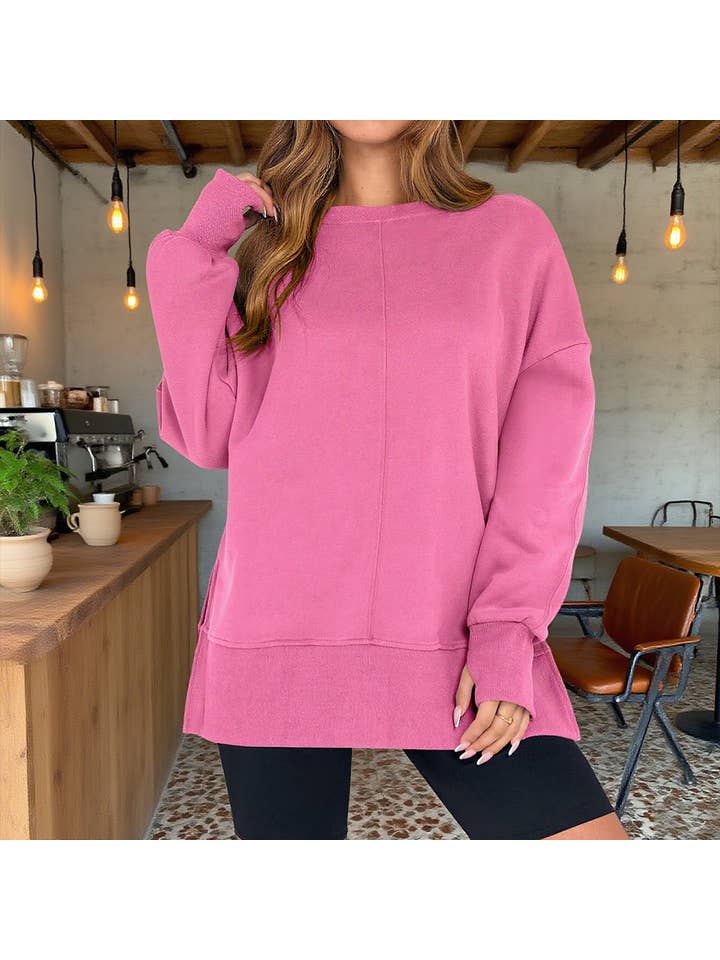 Lily Clothing - Wholesale Sweatshirt - Women's - Casual round-neck loose sporty split sweatshirt