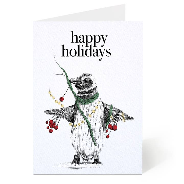 Holiday Penguin Christmas Card for wholesale by Oliver Stockley