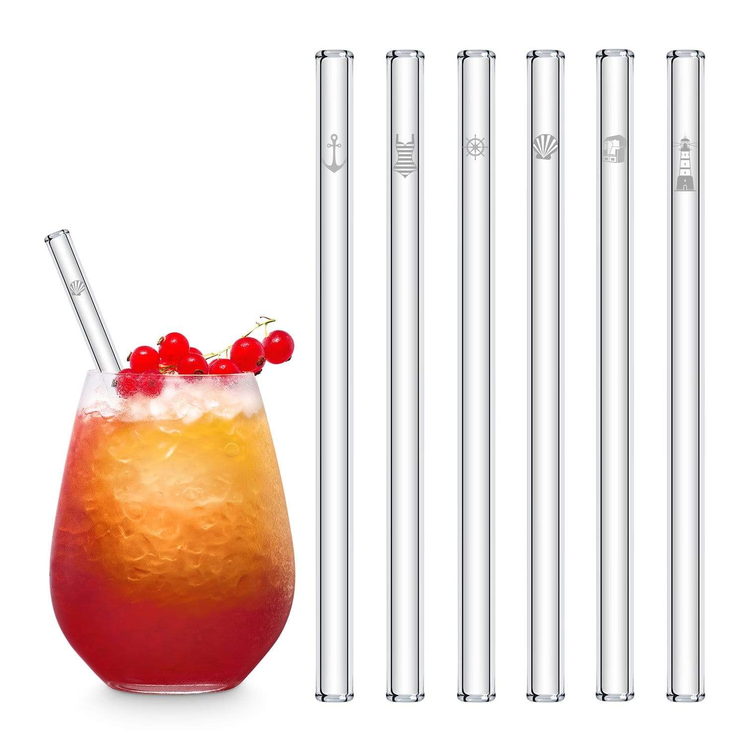 HALM Straws – Palhinha por atacado – Edição de motivos do Mar Báltico gravada canudos de vidro decoração marítima 6 peças6