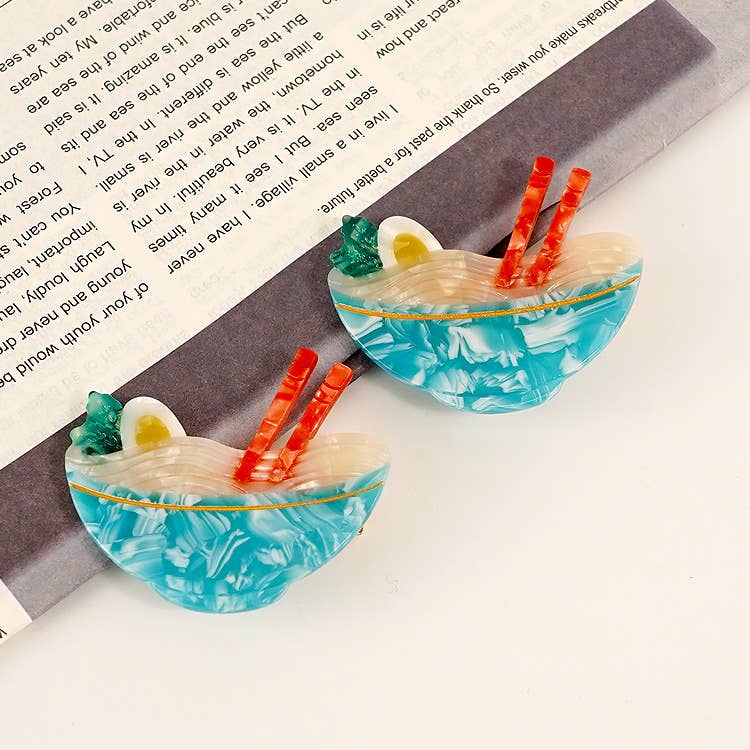 Blå Ramen Bowl Hårklor, Mat - Inspirerad Ramen Sidoklämma för wholesale på Faire0