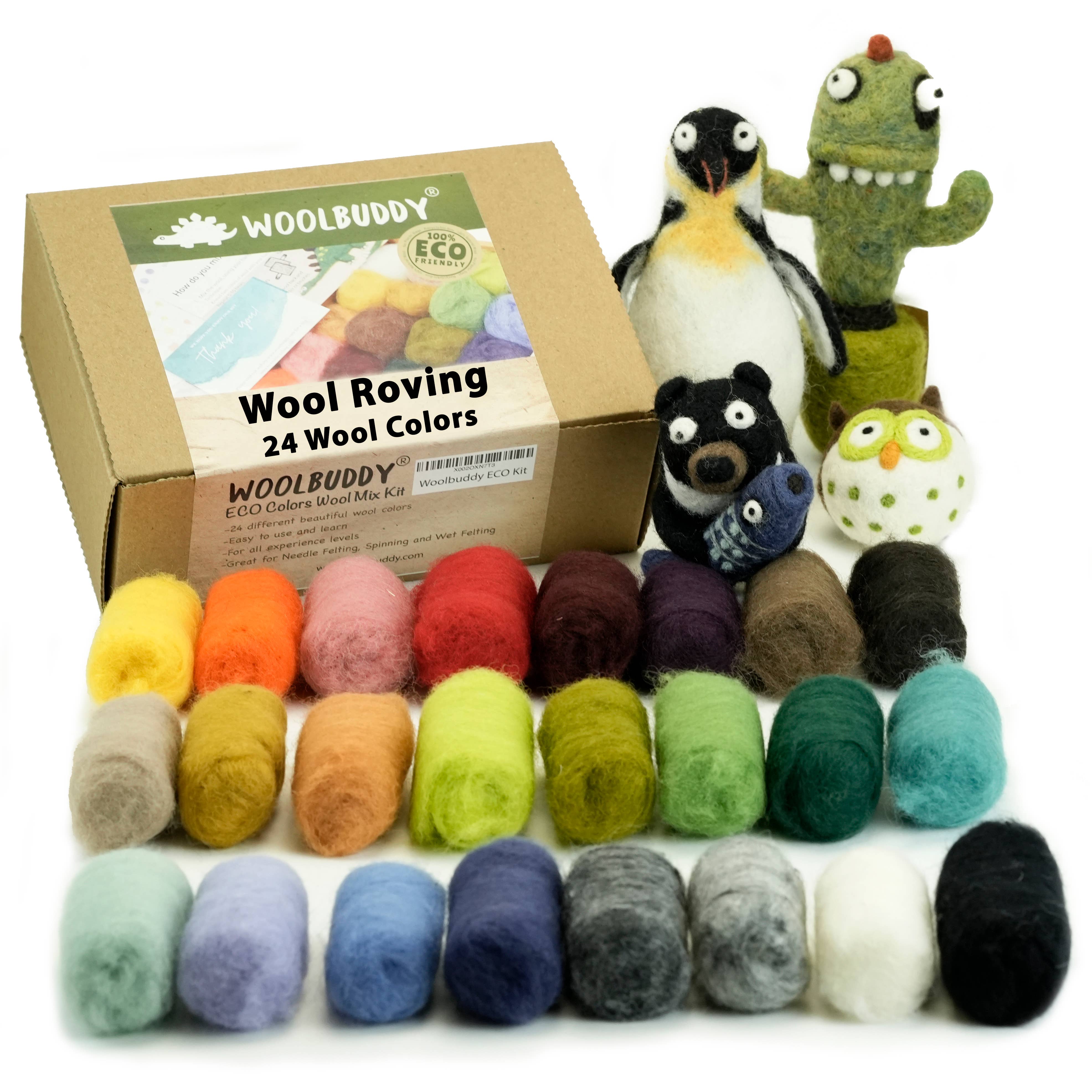 Woolbuddy – Engroshandel DIY-hobbysæt – Eco Uld Fiber Samlingssæt – 24, 40 eller 60 Farver4