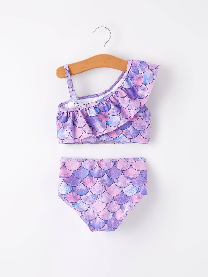 Rylee Faith Designs - Wholesale Two Piece Swimsuit - Kids - Purple Fish Scale Print Girls Boutique Swimsuit