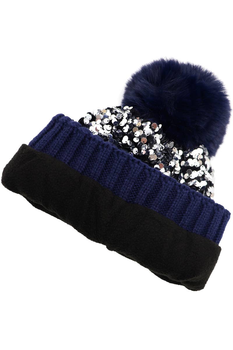 Cap Zone - Vente Bonnet – femme - Bonnet à pompon en tricot à paillettes métalliques Beazzled6
