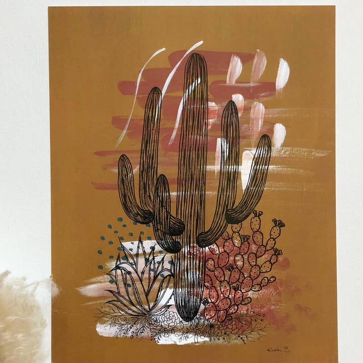 Stampa ocra con cactus per la vendita all'ingrosso da parte di Selah&Bloom