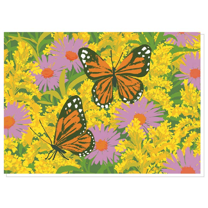 Smudge Ink - Wholesale Everyday Greeting Card - Goldenrod & Monarchs Note Card