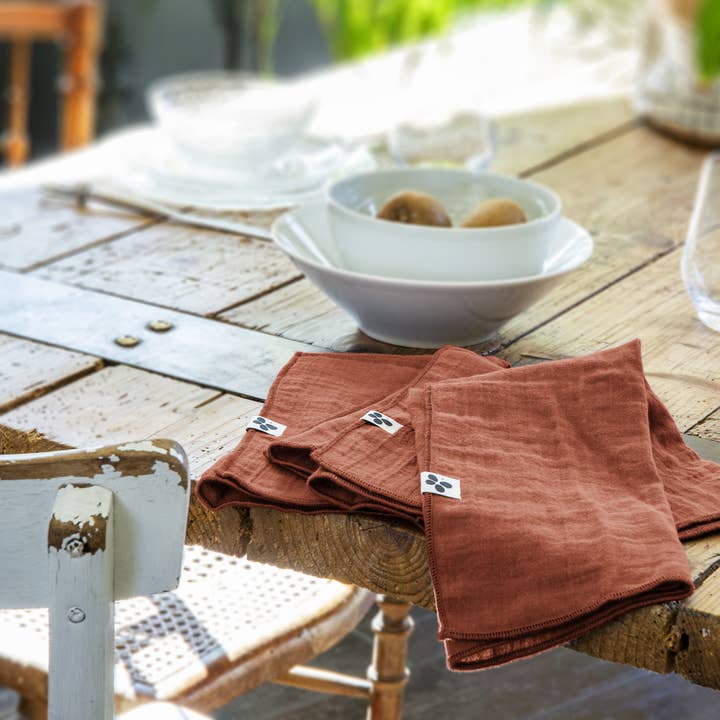 L'effet Papillon - Wholesale Dinner & Cloth Napkin - Set of 3 cotton gauze napkins 40 x 40 cm GAÏA Terracotta