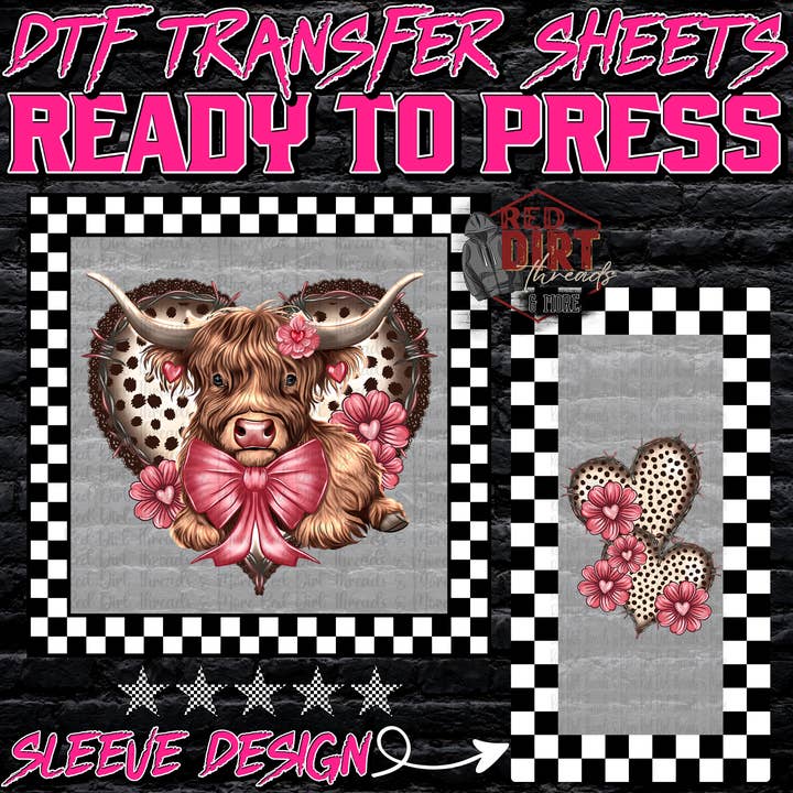 Highland Cow DTF Transfer | Trendy Valentine's Day DTF Transfer | Ready to Press | High Quality DTF Transfers | Fast Shipping for wholesale by Red Dirt Transfers