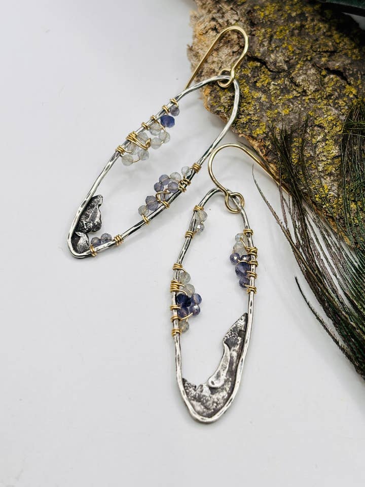 ANKICA Reticulated Goddess Geode Earrings in Iolite for wholesale by Rachel Renee Jewelry