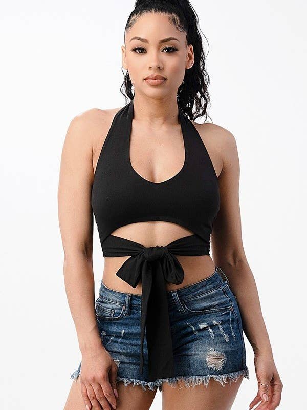 Lime All the Time - Wholesale Knit Top - Women's - Hanging Bra Crop Top with Front tie in