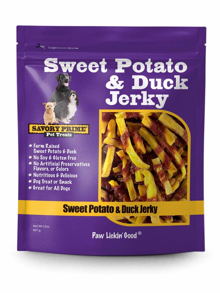 Süßkartoffel- und Enten-Jerky 32 oz. für den Großhandel von Savory Prime