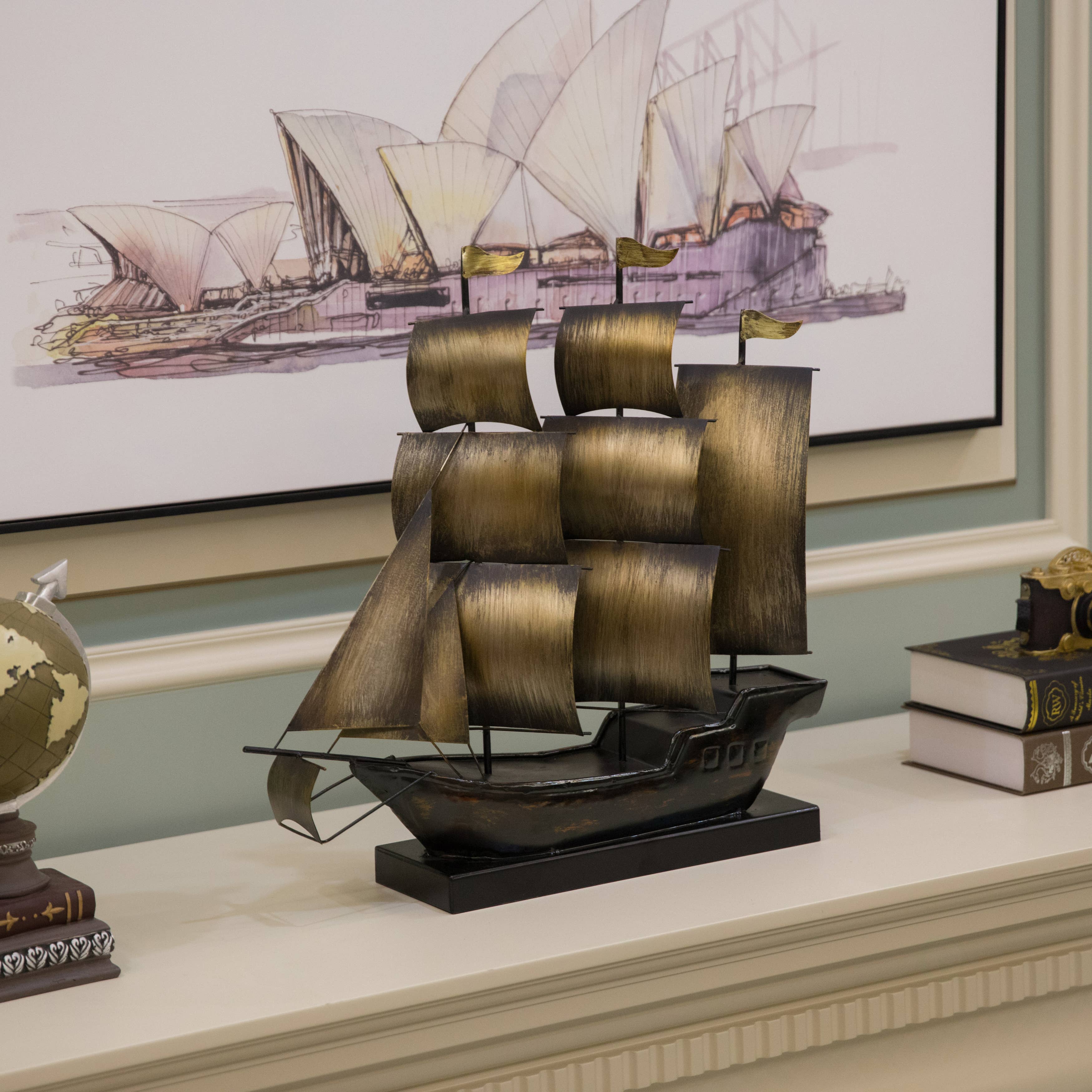 Quickway Imports – Engroshandel Bordpynt – Nautisk boligindretning Metal Sejlbåd Centerpiece Ship Decor9