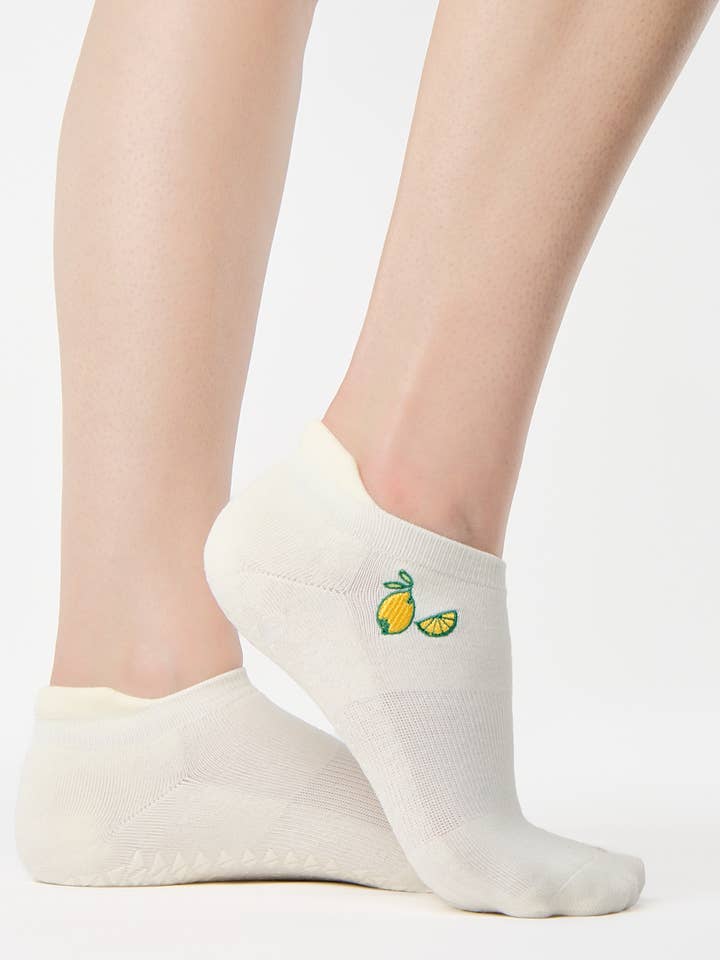 Women's Lemons Full Foot Grip Sock – No Slip Cotton Blend for Pilates & Barre for wholesale by Pointe Studio