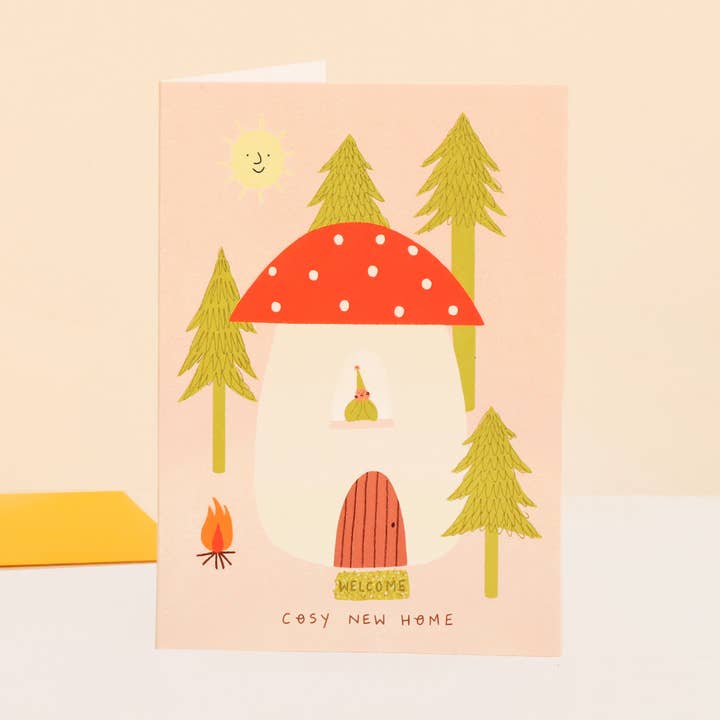 Toadstool Cosy New Home Card | Folky Moving Card | Woodland per la vendita all'ingrosso da parte di Little Black Cat Illustrated Goods