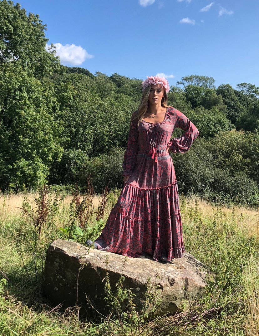 Bella Rea Swim - Wholesale Dress - Women's - Long Sleeve Bohemian Silk Dress2