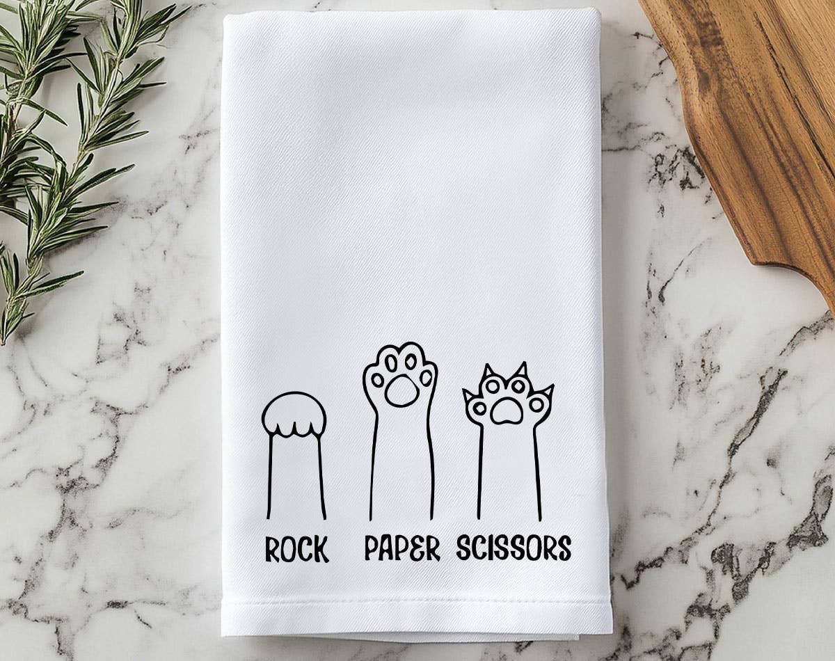 Sister Ray - Wholesale Tea Towel - Rock Paper Scissors Funny Cute Cat Tea Towel