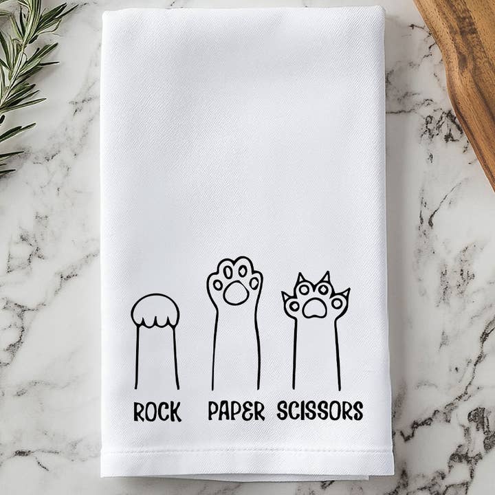 Sister Ray - Wholesale Tea Towel - Rock Paper Scissors Funny Cute Cat Tea Towel0