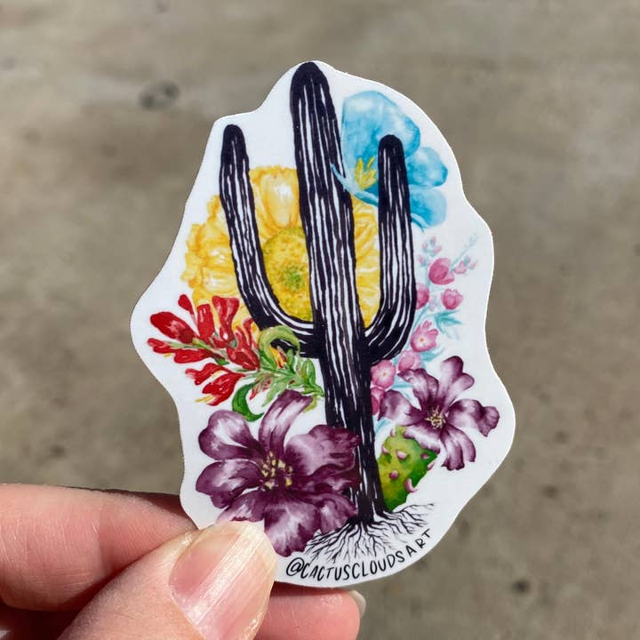 Saguaro Watercolor Vinyl Sticker for wholesale by Cactus Clouds Art