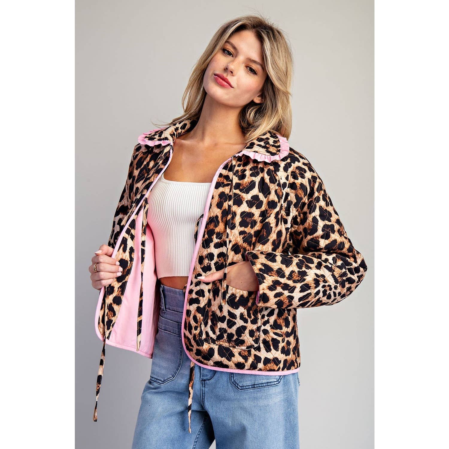 BROWN  Leopard Quilted Jacket for wholesale on Faire2