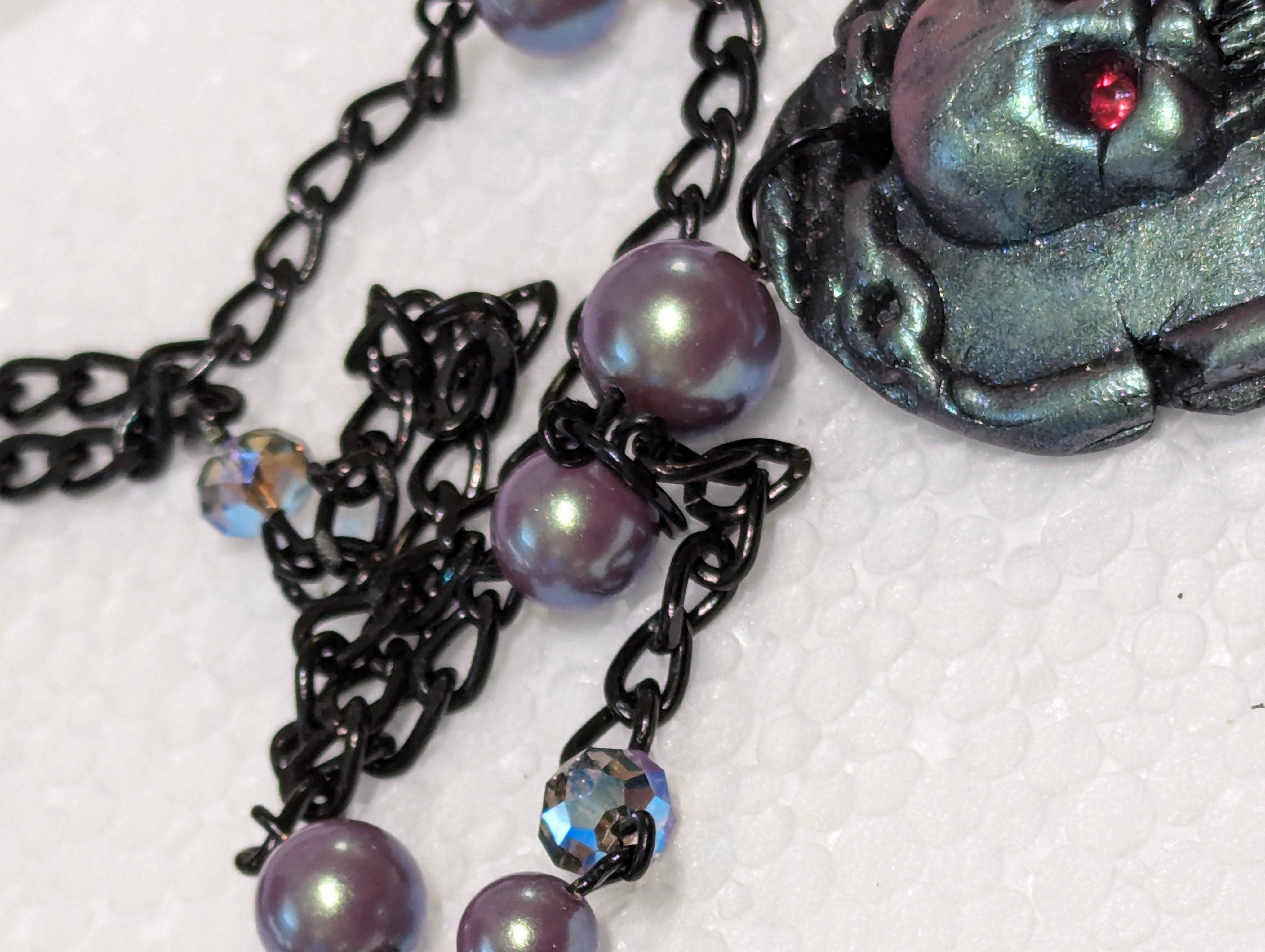 Gay Isber Designs - Wholesale Pendant/Charm Necklace - Spooky Skull Necklace Handmade Halloween Jewelry by Sugar Gay Isber – One-of-a-Kind, Ready to Ship! 22 inch black chain Unisex12