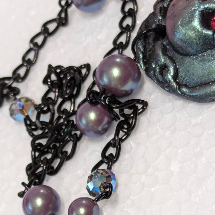 Gay Isber Designs - Wholesale Pendant/Charm Necklace - Spooky Skull Necklace Handmade Halloween Jewelry by Sugar Gay Isber – One-of-a-Kind, Ready to Ship! 22 inch black chain Unisex12