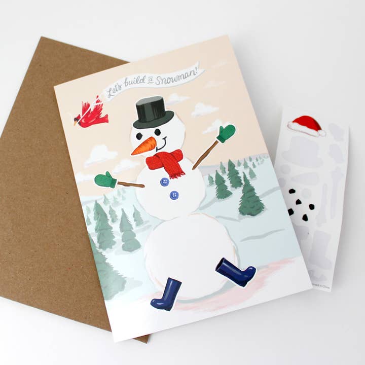 Inklings Paperie - Wholesale Season's Greetings Card - Sticker Scene Card - Build a Snowman5