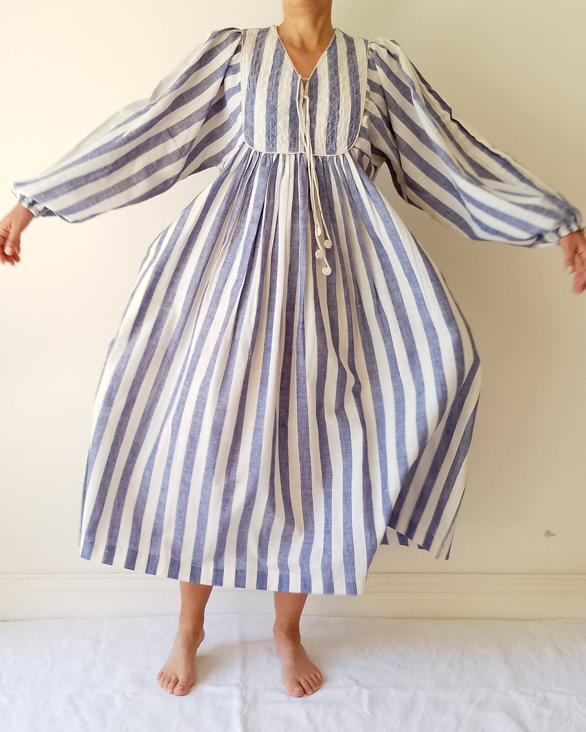 Cotton Conscious – wholesale Dress – Women's – Organic Cotton Quilted Maxi Dress – Blue Striped, Pockets, 2