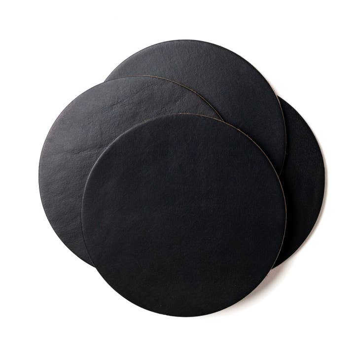 Lot de 4 sous-verres en cuir, blancs, noirs pour la vente par Popov Leather