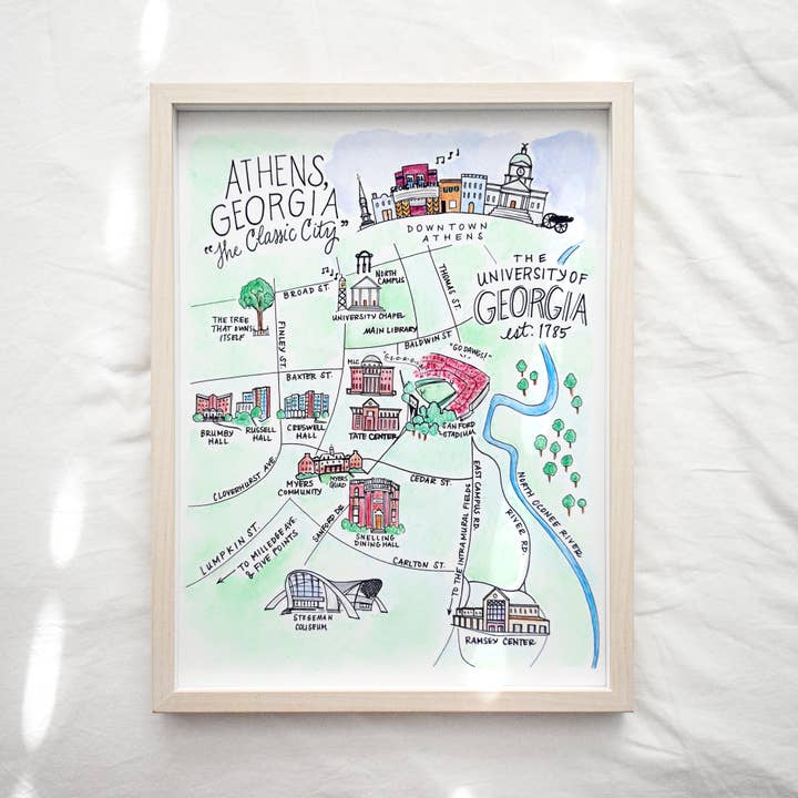 UGA Campus Map Art Print for wholesale by Natty Michelle Paperie