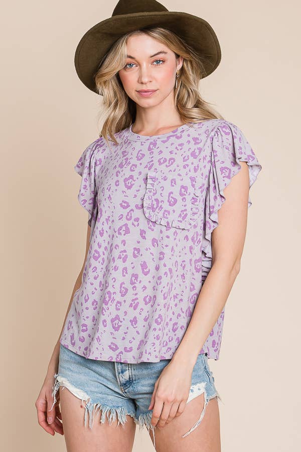 BUCKETLIST OUTLET - Wholesale Blouse - Women's - T1713A OUTLET SALE Animal Print Flutter Sleeve Top10