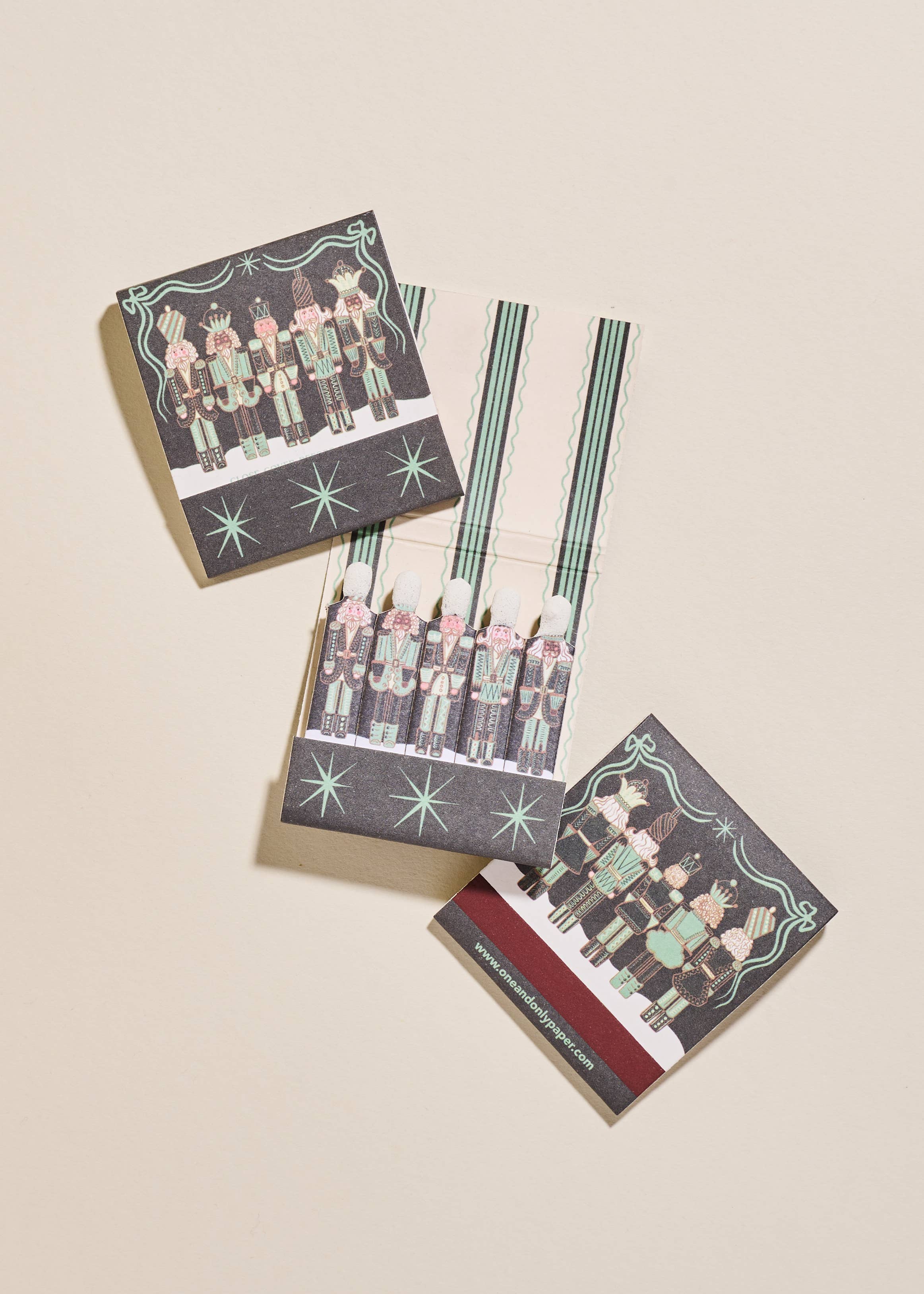 One & Only Paper - Wholesale Matches - Green Nutcracker Printed 10 Stem Matchbooks3