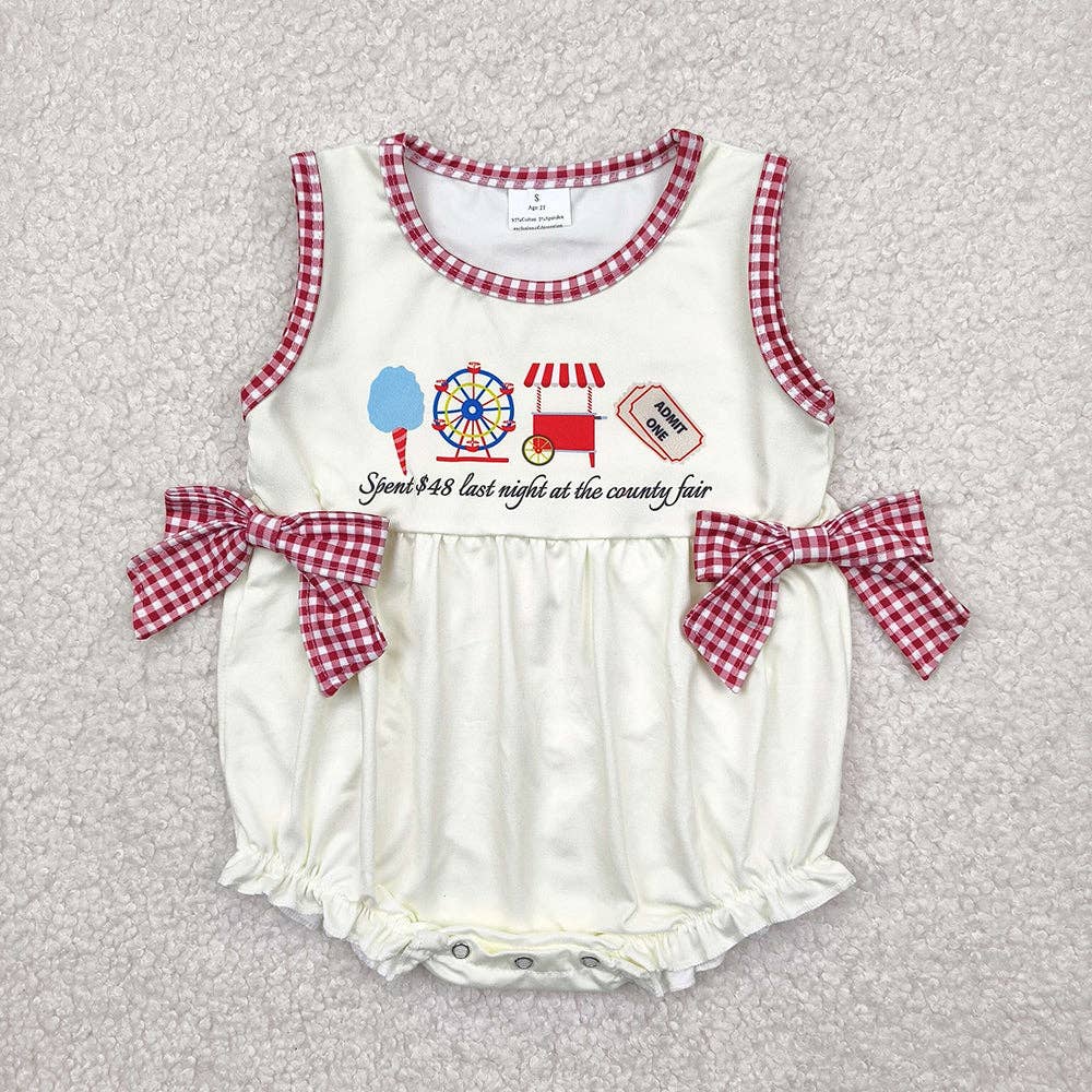 Aier Wholesale - Wholesale Bodysuit (Non-Footed) - Baby - Baby Girls Sleeveless Ice Cream Store Red Plaid Bows Ruffle Rompers