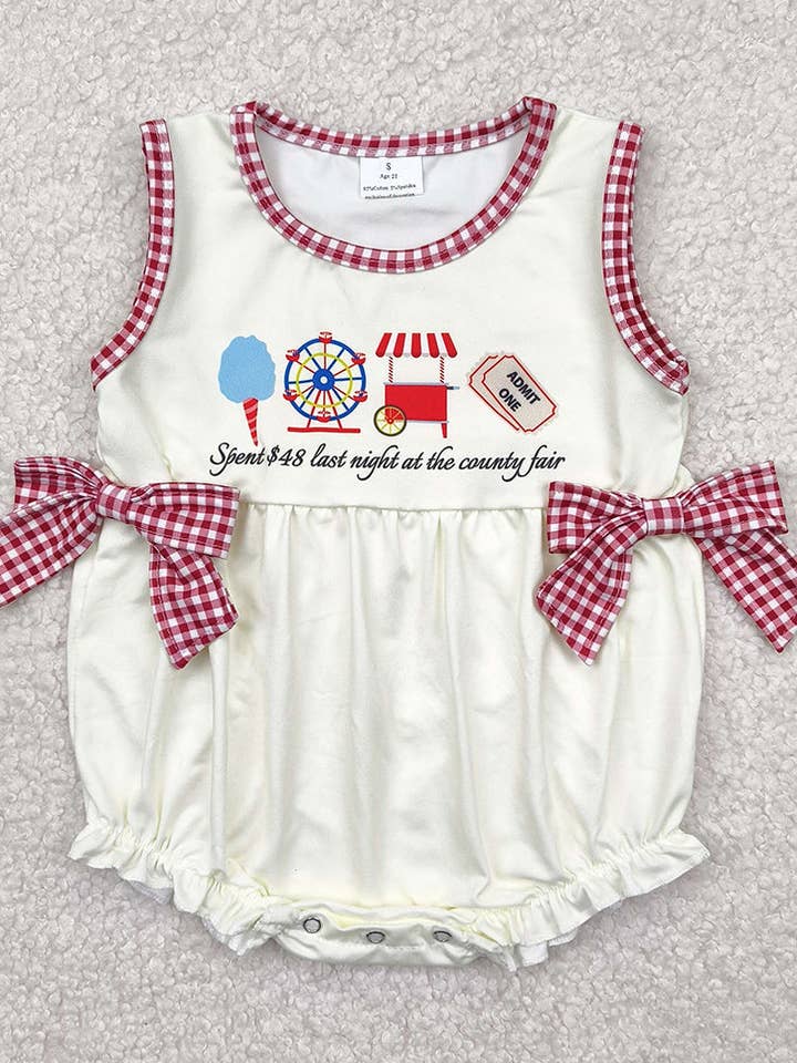 Aier Wholesale - Wholesale Bodysuit (Non-Footed) - Baby - Baby Girls Sleeveless Ice Cream Store Red Plaid Bows Ruffle Rompers0