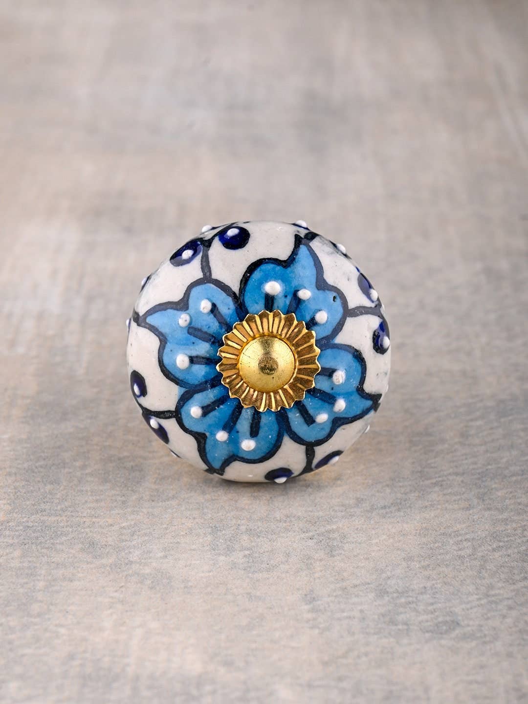 KNOBCO - Wholesale Knob/Pull - Elegant Blue and Turquoise Floral Design Ceramic Cabinet Drawer Knob0