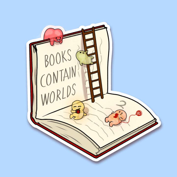 Books Contain Worlds Sticker for wholesale by Noellita Bonita