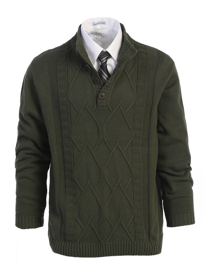 b-one inc - Wholesale Knit Sweater - Men's - Men's Button Down Collar Pullover Knit Sweater GB-AF1206